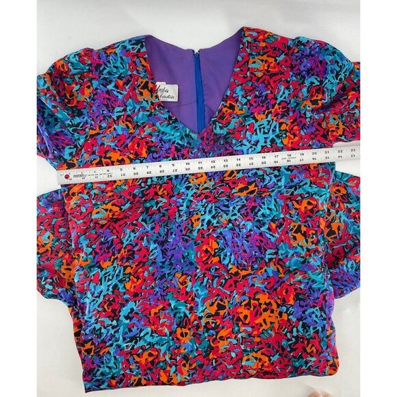 Umba for‎ Parnes Feinstein Vintage Colorful V-Neck Zip Back Dress Size 16, USA - Picture 10 of 12